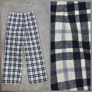 VTG Pendelton Plaid Virgin Wool Blue White Straight Wide Leg Pants Women 12 USA